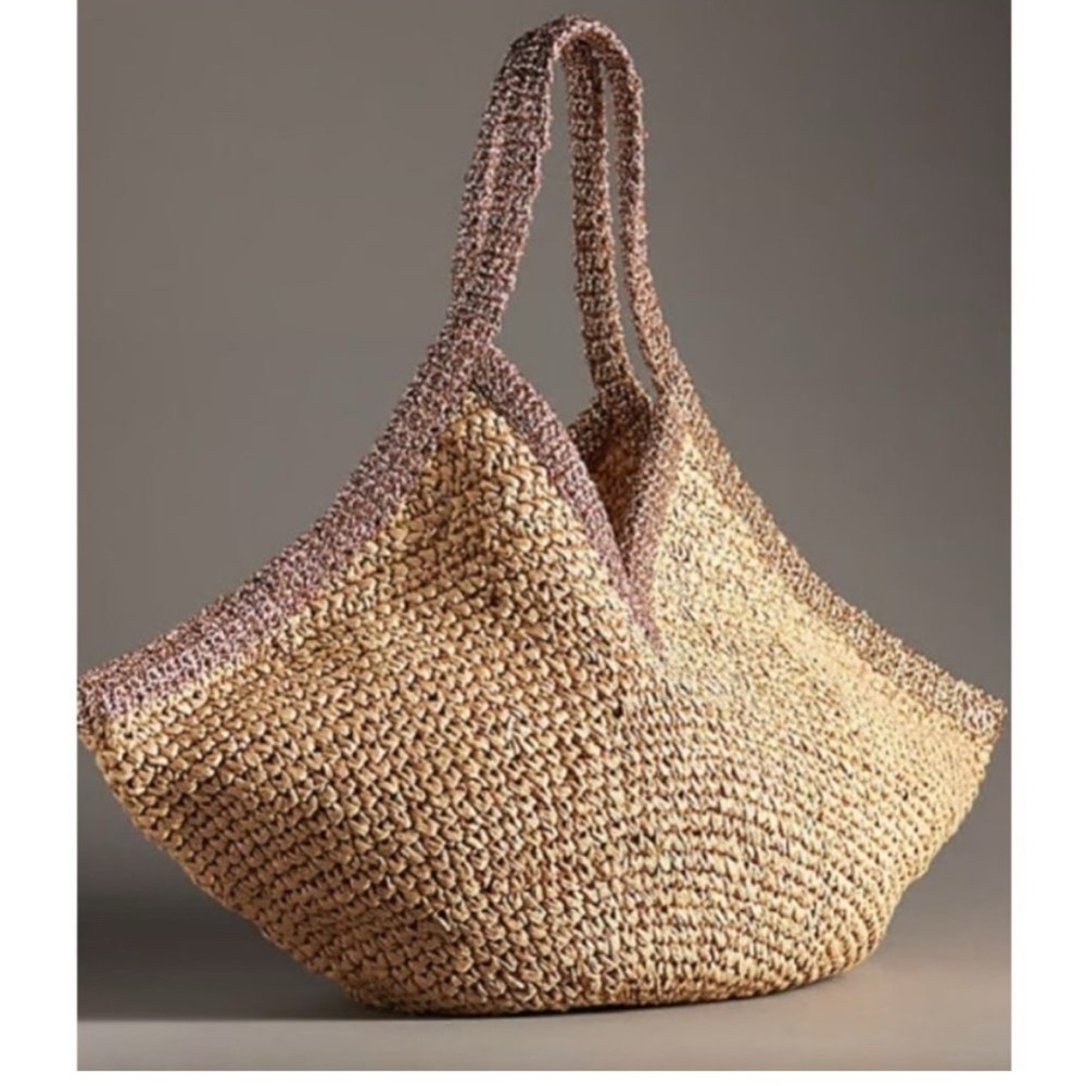 Anthropologie Woven Tan/gold Tote Bag